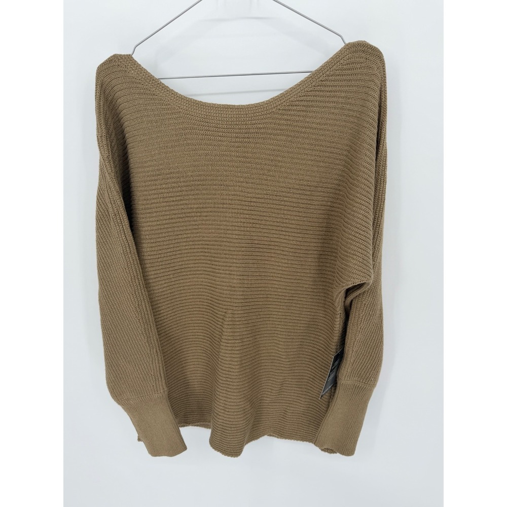 Boston Proper Womens Sweater Shaker Knit Scoop Neck Brown Size L NWT